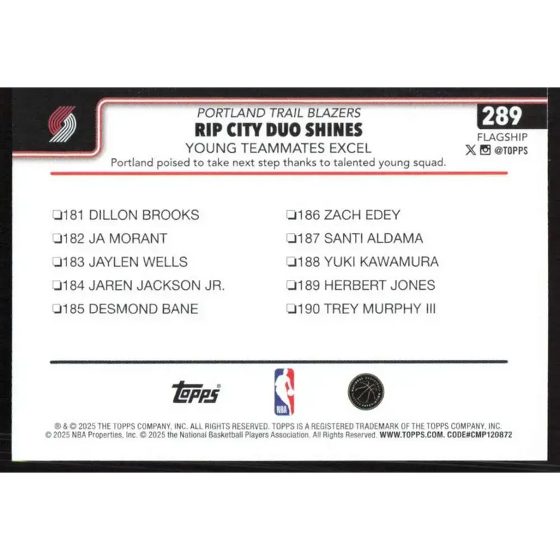 2025-26 Topps #289 Shaedon Sharpe NM-MT Portland Trail Blazers Basketball Card - Basketball Card Single