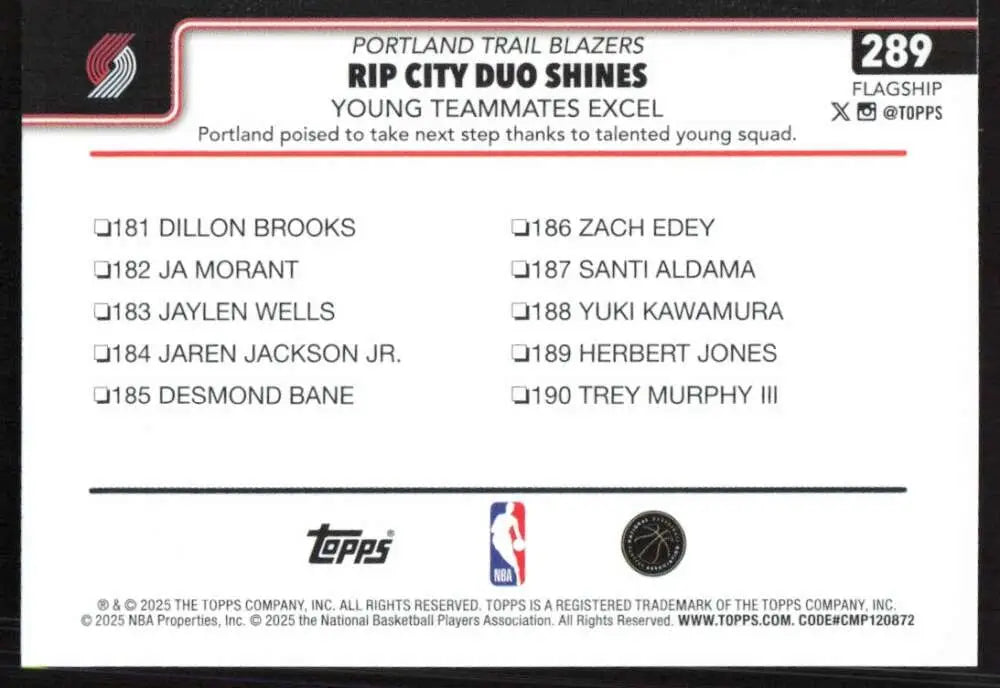 2025-26 Topps #289 Shaedon Sharpe NM-MT Portland Trail Blazers Basketball Card - Basketball Card Single