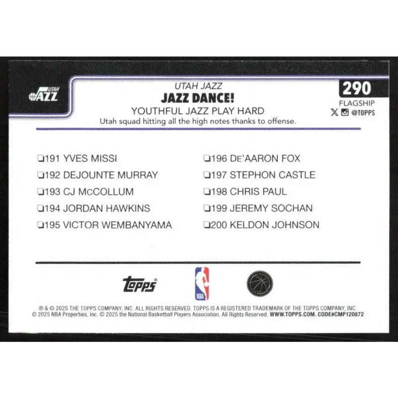 2025-26 Topps #290 Kyle Filipowski NM-MT Utah Jazz Basketball Card - Basketball Card Single