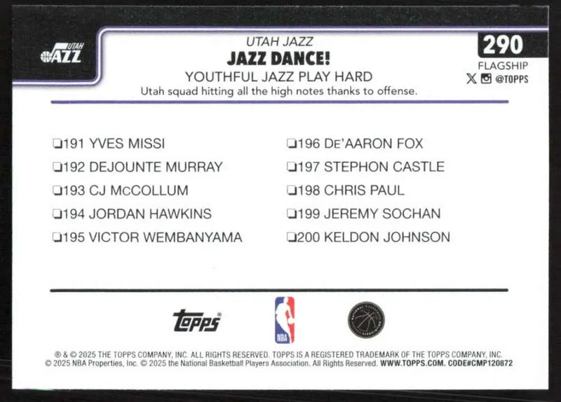2025-26 Topps #290 Kyle Filipowski NM-MT Utah Jazz Basketball Card - Basketball Card Single
