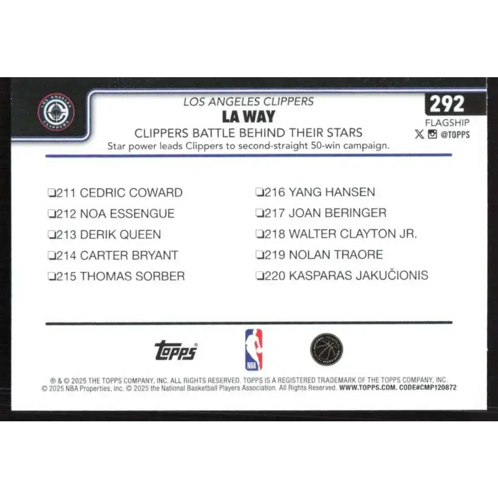 2025-26 Topps #292 James Harden NM-MT Los Angeles Clippers Basketball Card - Basketball Card Single