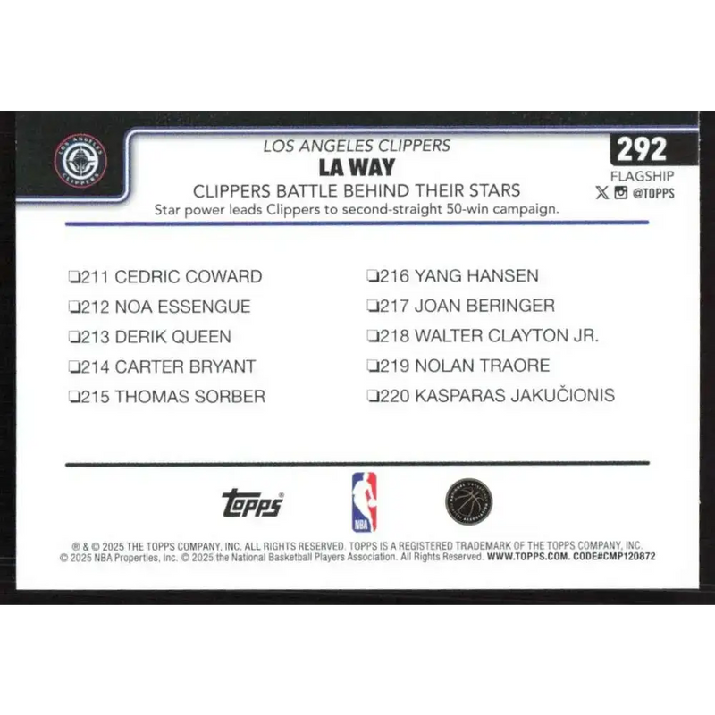 2025-26 Topps #292 James Harden NM-MT Los Angeles Clippers Basketball Card - Basketball Card Single