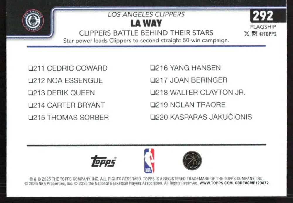 2025-26 Topps #292 James Harden NM-MT Los Angeles Clippers Basketball Card - Basketball Card Single