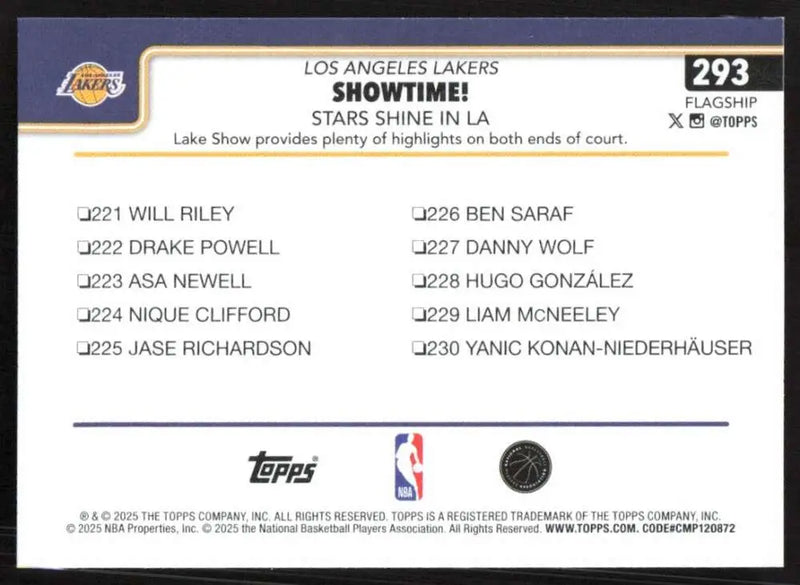 2025-26 Topps #293 Austin Reaves NM-MT Los Angeles Lakers Basketball Card - Basketball Card Single