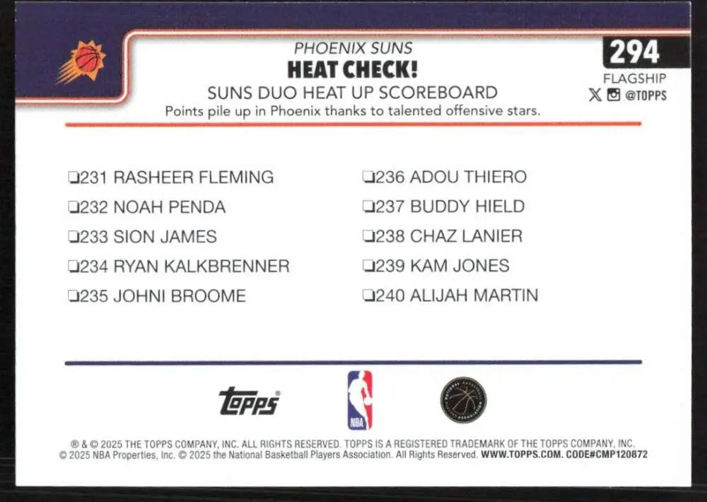 2025-26 Topps #294 Devin Booker NM-MT Phoenix Suns Basketball Card - Basketball Card Single