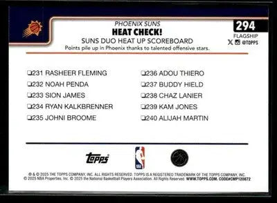 2025-26 Topps #294 Heat Check!: Suns Duo Heat Up Scoreboard - Basketball Card Single