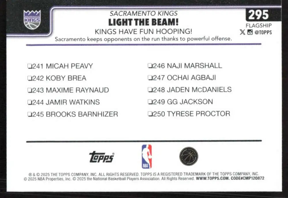 2025-26 Topps #295 Zach Lavine NM-MT Sacramento Kings Basketball Card - Basketball Card Single