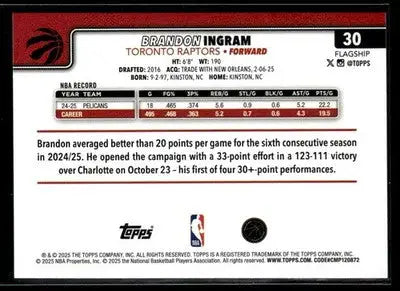2025-26 Topps #30 Brandon Ingram - Basketball Card Single