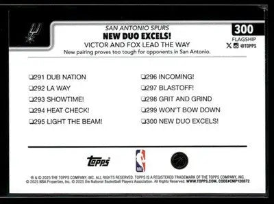 2025-26 Topps #300 New Duo Excels!: Victor and Fox Lead The Way - Basketball Card Single