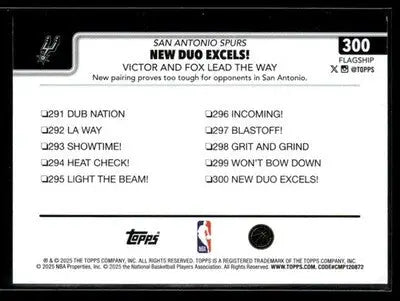 2025-26 Topps #300 New Duo Excels!: Victor and Fox Lead The Way Sandglitter