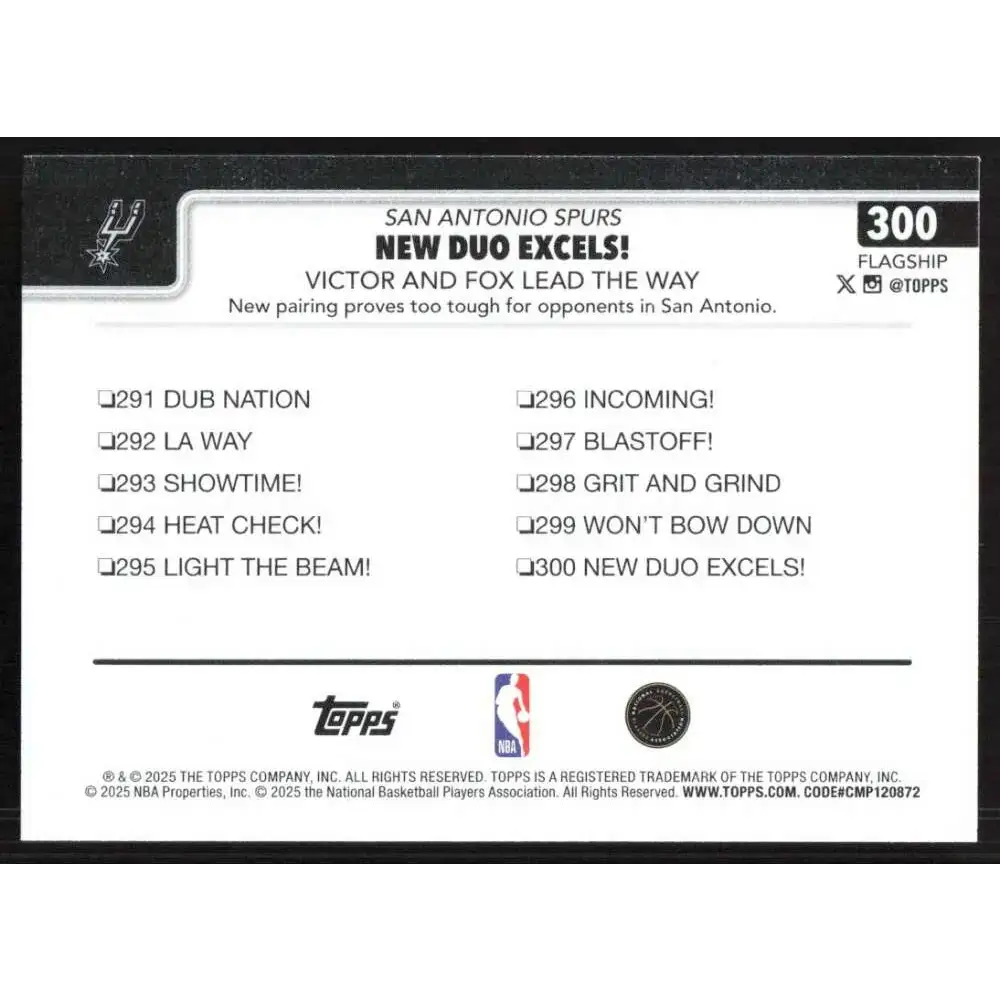 2025-26 Topps #300 Victor Wembanyama NM-MT San Antonio Spurs Basketball Card - Basketball Card Single
