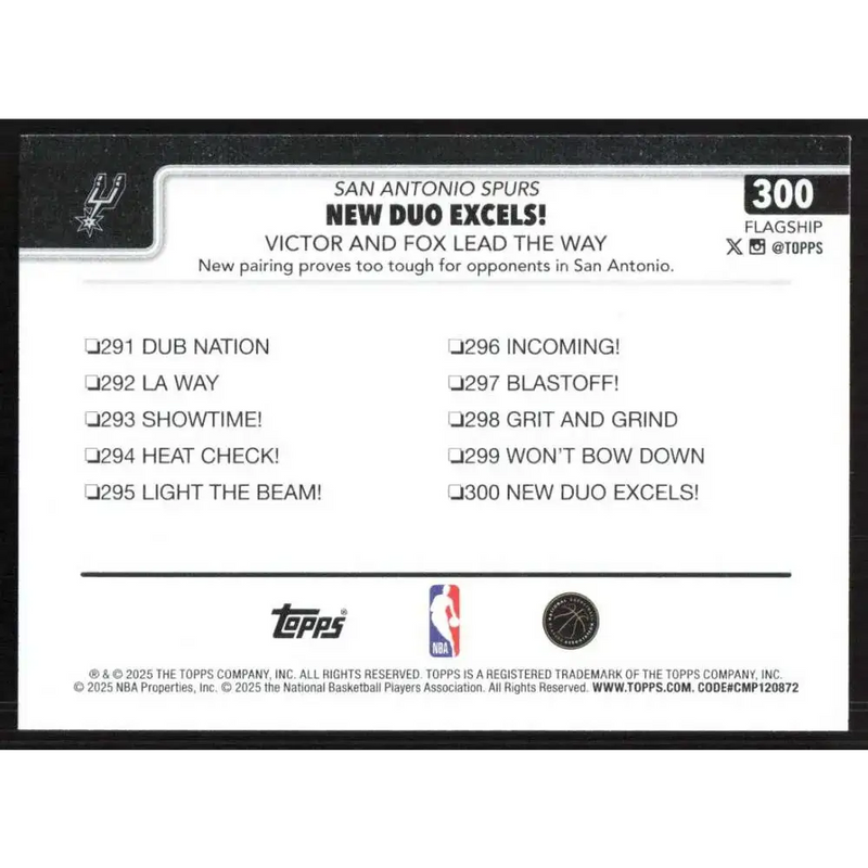 2025-26 Topps #300 Victor Wembanyama NM-MT San Antonio Spurs Basketball Card - Basketball Card Single