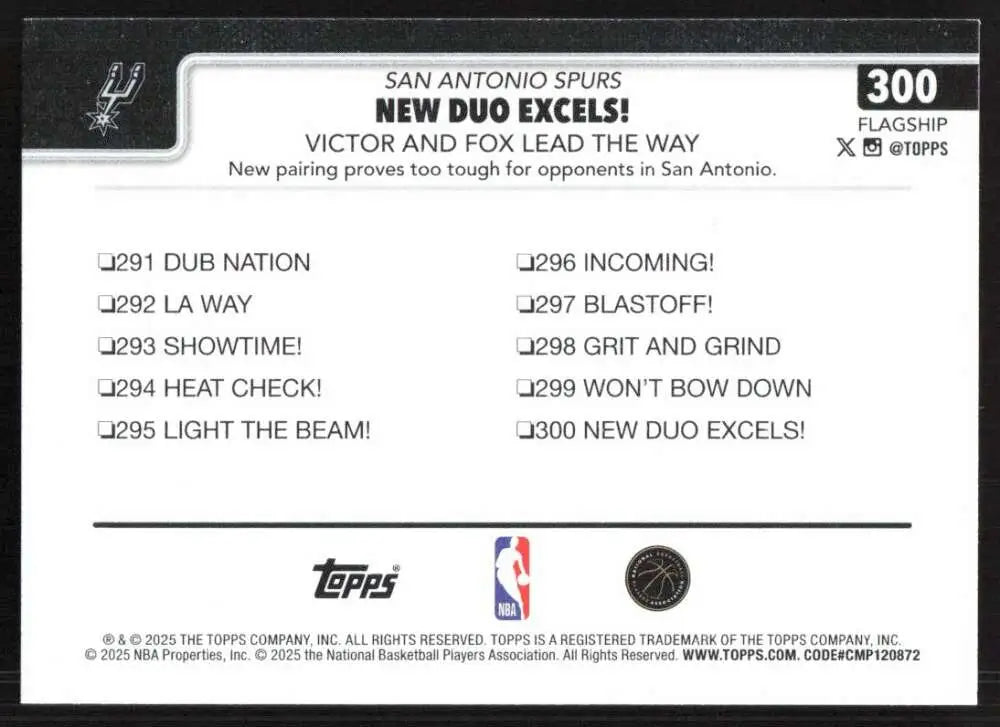 2025-26 Topps #300 Victor Wembanyama NM-MT San Antonio Spurs Basketball Card - Basketball Card Single