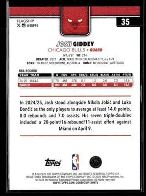 2025-26 Topps #35 Josh Giddey - Basketball Card Single