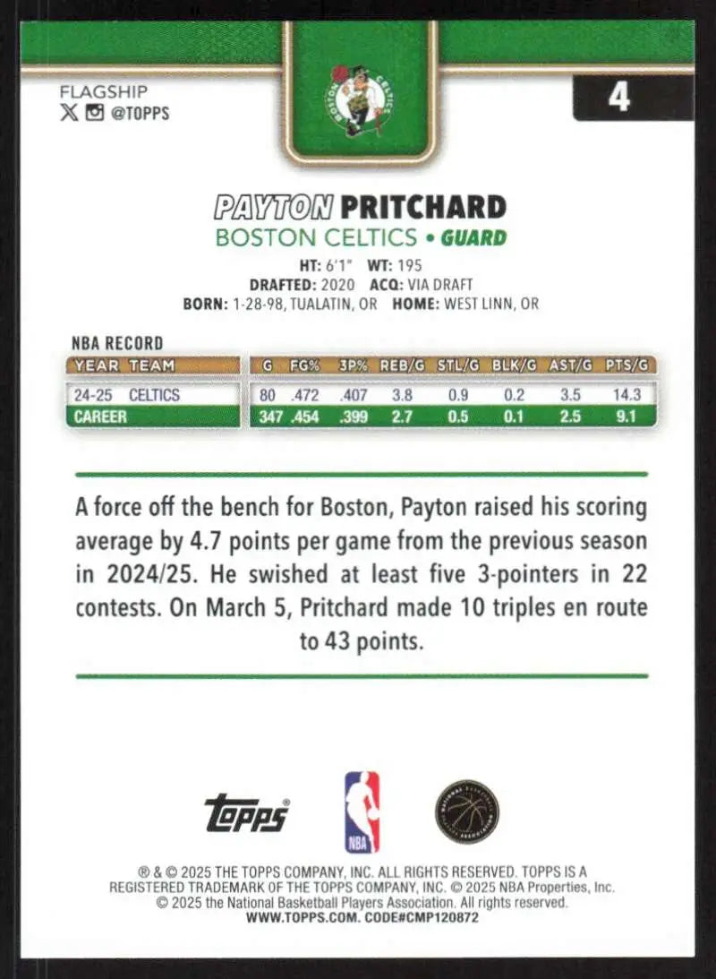 2025-26 Topps #4 Payton Pritchard NM-MT Boston Celtics Basketball Card - Basketball Card Single