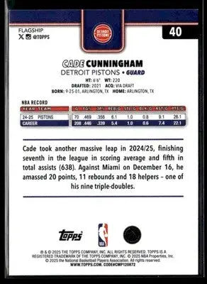 2025-26 Topps #40 Cade Cunningham - Basketball Card Single