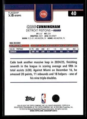 2025-26 Topps #40 Cade Cunningham - Basketball Card Single