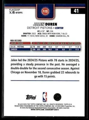 2025-26 Topps #41 Jalen Duren - Basketball Card Single