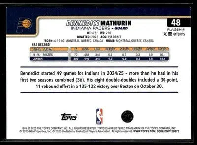 2025-26 Topps #48 Bennedict Mathurin - Basketball Card Single