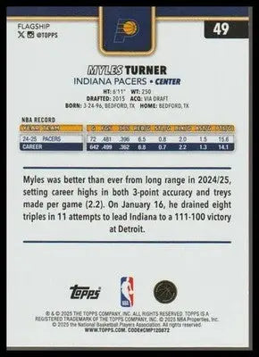 2025-26 Topps #49 Myles Turner Holo Foil Pacers - Basketball Card Single