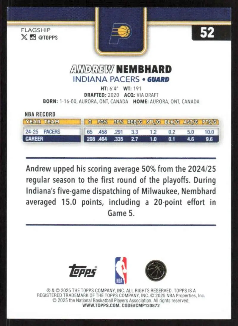 2025-26 Topps #52 Andrew Nembhard NM-MT Indiana Pacers Basketball Card