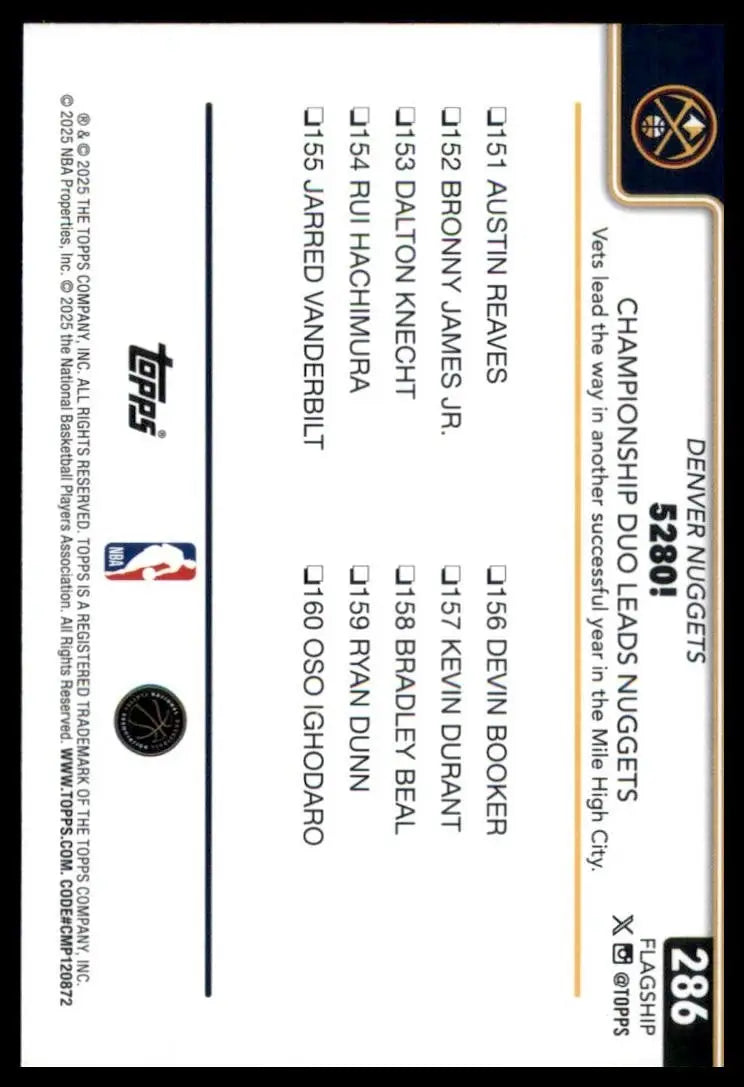 2025-26 Topps 5280! #286 Denver Nuggets Basketball Card NBA Sports - Basketball Card Single