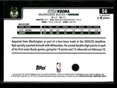 2025-26 Topps #56 Kyle Kuzma Base Milwaukee Bucks - Basketball Card Single