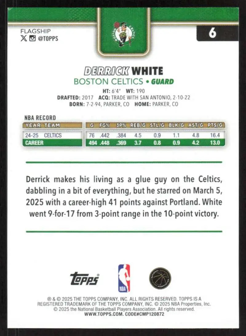 2025-26 Topps #6 Derrick White NM-MT Boston Celtics Basketball Card - Basketball Card Single