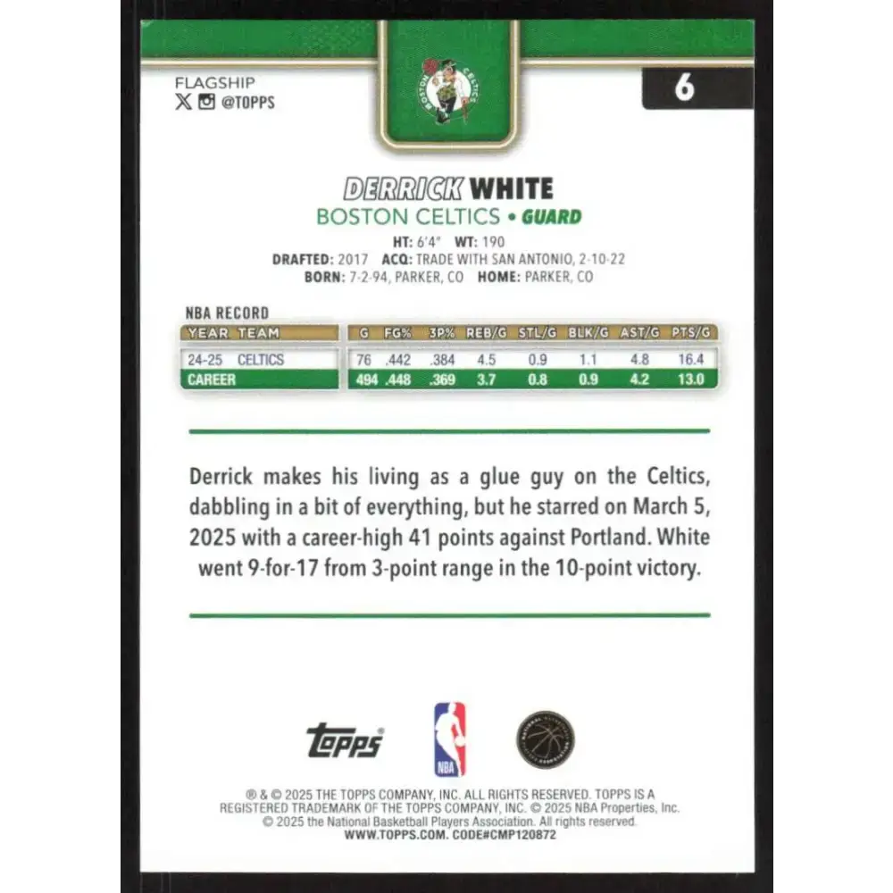 2025-26 Topps #6 Derrick White NM-MT Boston Celtics Basketball Card - Basketball Card Single