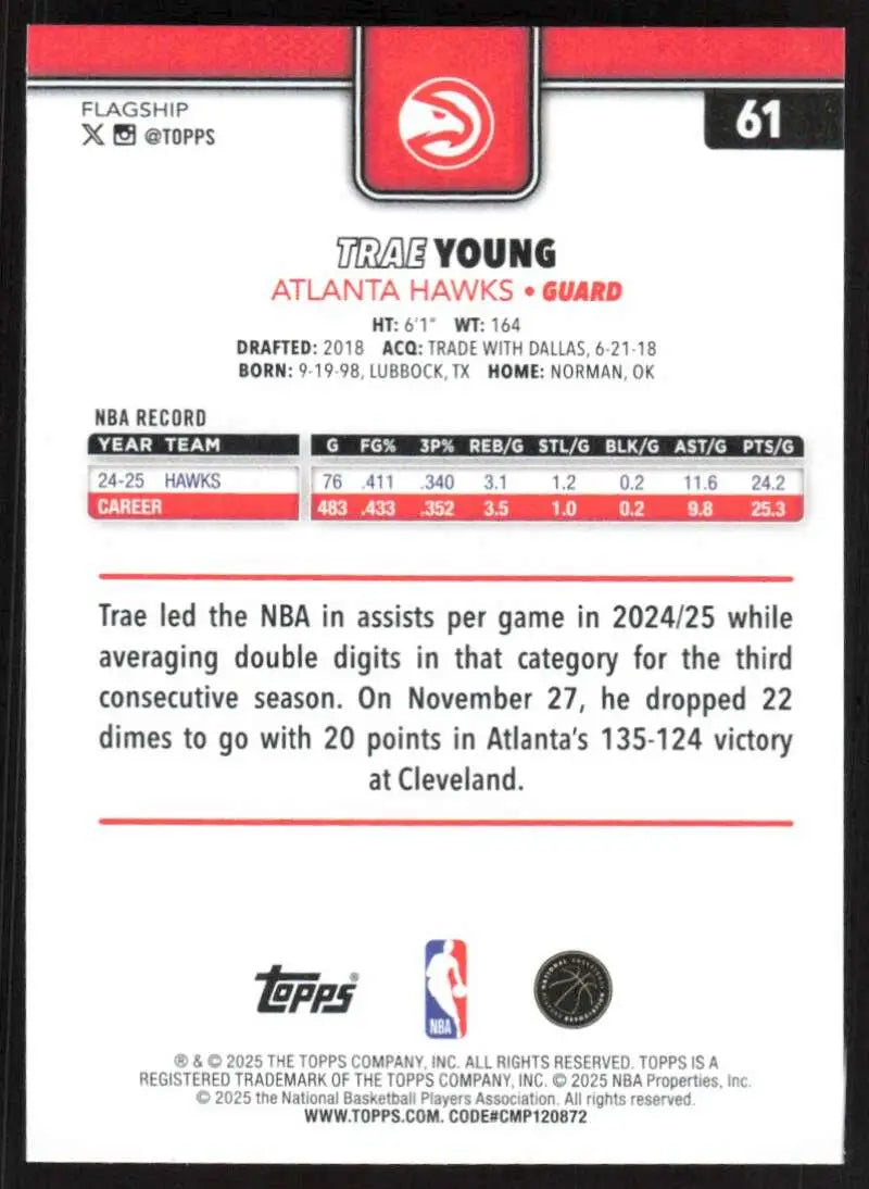 2025-26 Topps #61 Trae Young NM-MT Atlanta Hawks Basketball Card - Basketball Card Single