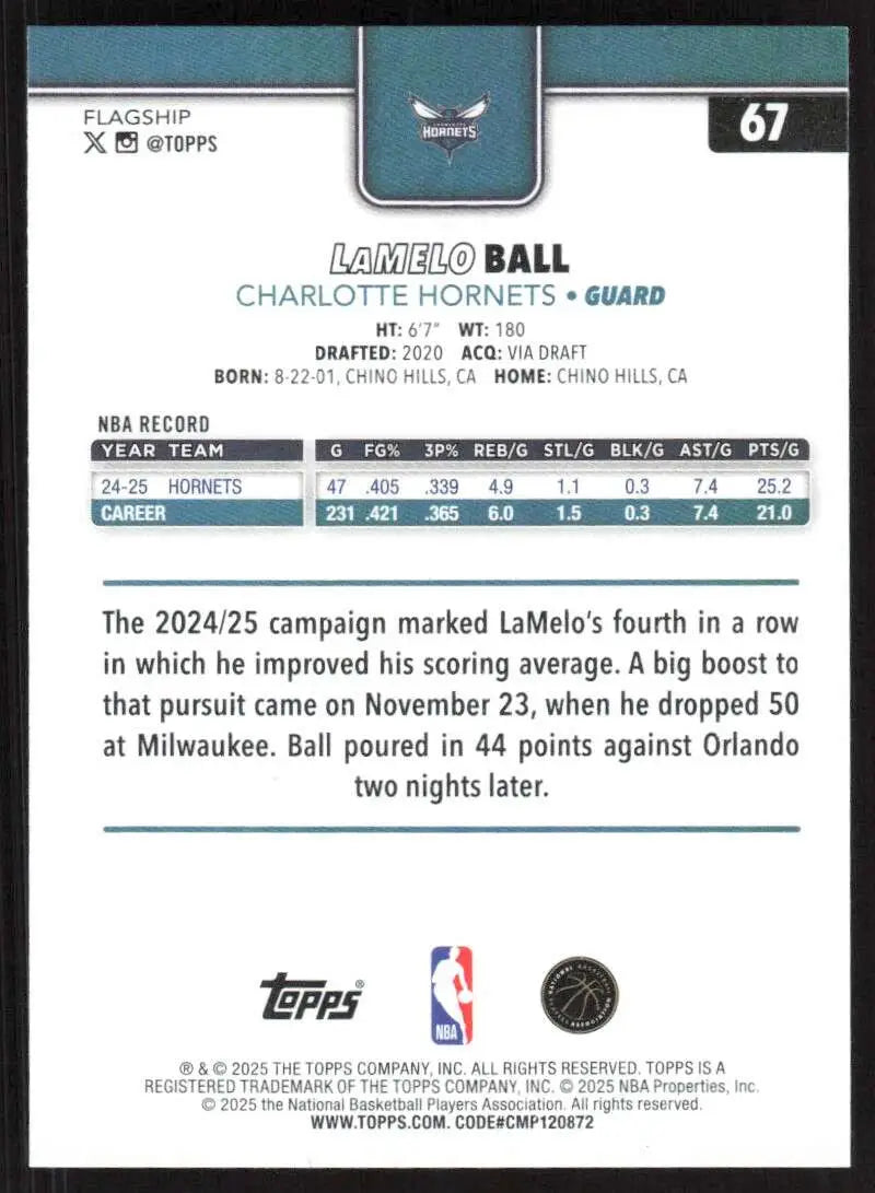 2025-26 Topps #67 LaMelo Ball NM-MT Charlotte Hornets Basketball Card - Basketball Card Single