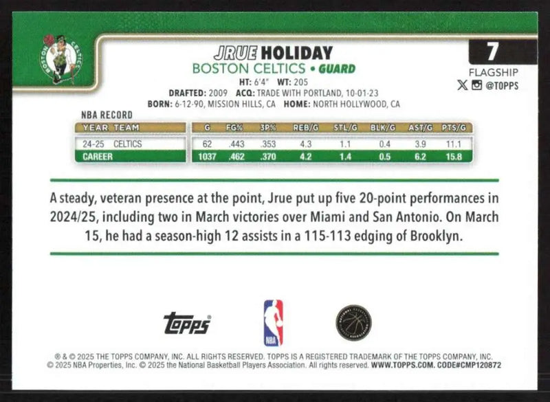 2025-26 Topps #7 Jrue Holiday NM-MT Boston Celtics Basketball Card - Basketball Card Single