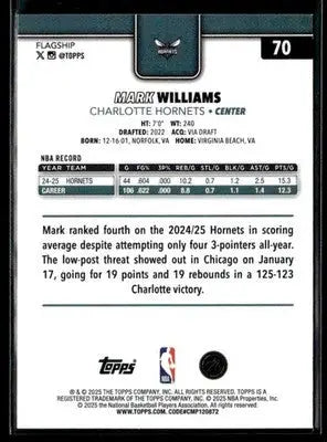 2025-26 Topps #70 Mark Williams Base Charlotte Hornets - Basketball Card Single