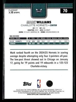 2025-26 Topps #70 Mark Williams Holo Foil - Basketball Card Single