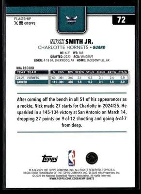2025-26 Topps #72 Nick Smith Jr. - Basketball Card Single