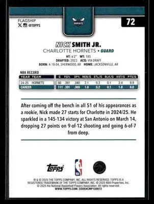 2025-26 Topps #72 Nick Smith Jr. Base Charlotte Hornets