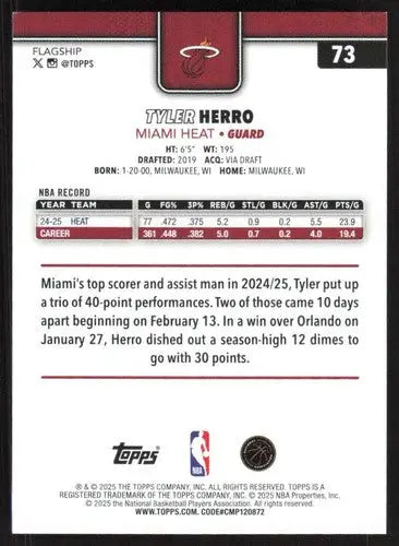 2025-26 Topps #73 Tyler Herro NM-MT Heat ID:80798 - Basketball Card Single