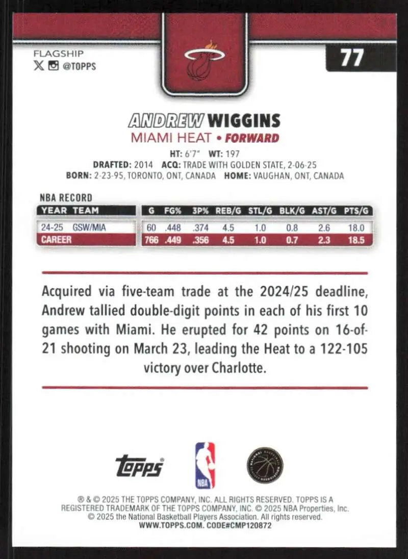 2025-26 Topps #77 Andrew Wiggins NM-MT Heat ID:80799 - Basketball Card Single
