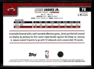 2025-26 Topps #78 Jaime Jaquez Jr. Base Miami Heat - Basketball Card Single
