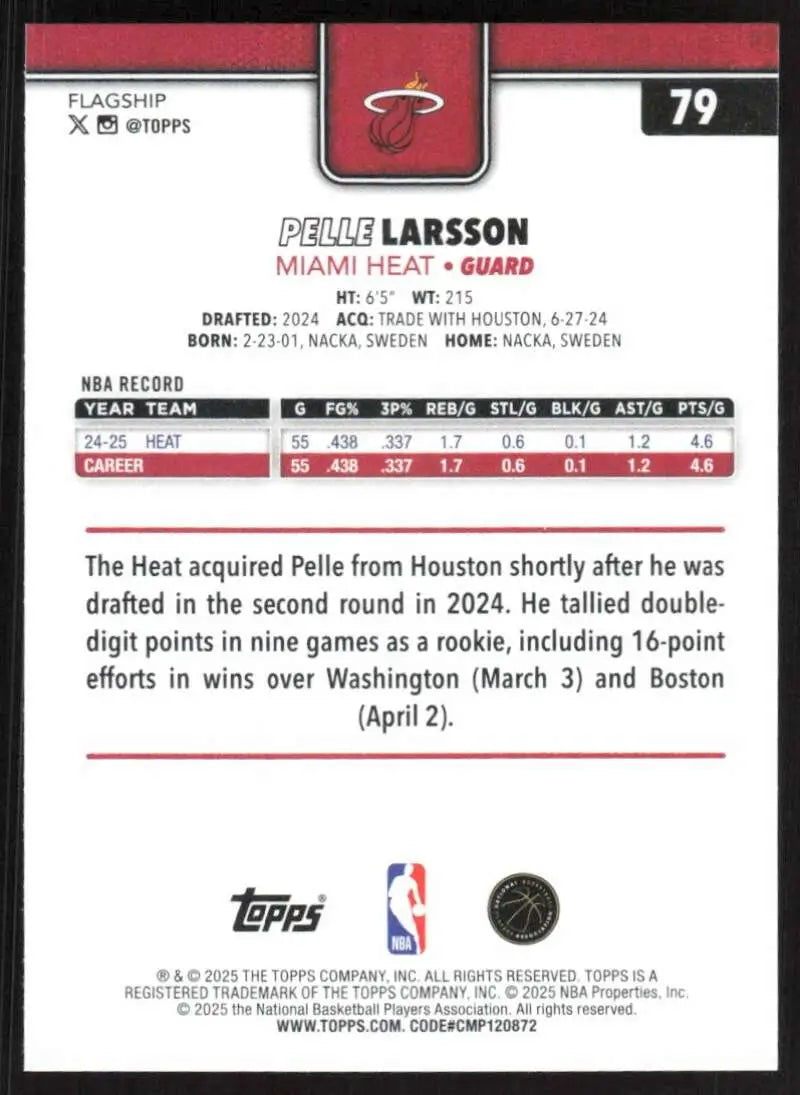 2025-26 Topps #79 Pelle Larsson NM-MT Miami Heat Basketball Card - Basketball Card Single