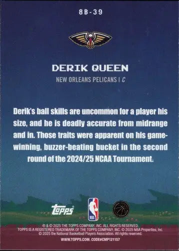 2025-26 Topps 8-Bit Ballers #8B-39 Derik Queen NM-MT RC Rookie Pelicans ID:80781 - Basketball Card Single