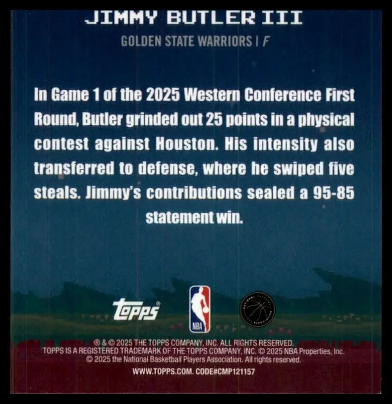 2025-26 Topps 8 Bit Ballers Foil Jimmy Butler III #8B-13 Golden State Warriors - Basketball Card Single