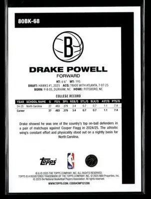 2025-26 Topps #80BK-68 Drake Powell 1980-81 Topps Basketball - Basketball Card Single