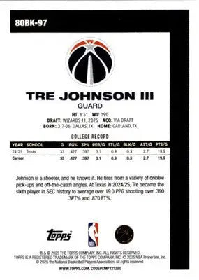 2025-26 Topps #80BK-97 Tre Johnson III 1980-81 Topps Basketball - Basketball Card Single