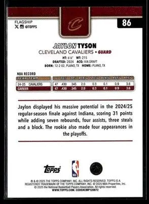2025-26 Topps #86 Jaylon Tyson Base Cleveland Cavaliers - Basketball Card Single