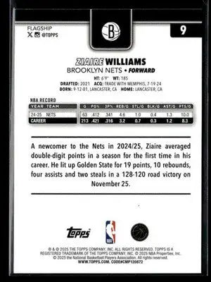 2025-26 Topps #9 Ziaire Williams - Basketball Card Single
