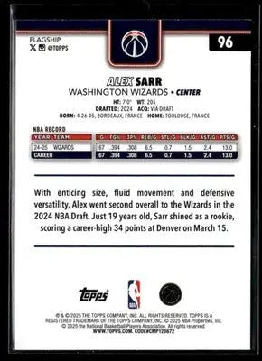 2025-26 Topps #96 Alex Sarr - Basketball Card Single