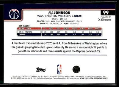 2025-26 Topps AJ Johnson #99 Washington Wizards