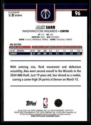 2025-26 Topps Alex Sarr #96 Washington Wizards