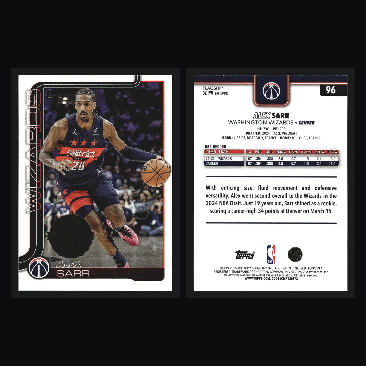 2025-26 Topps Alex Sarr #96 Wizards - Basketball Card Single